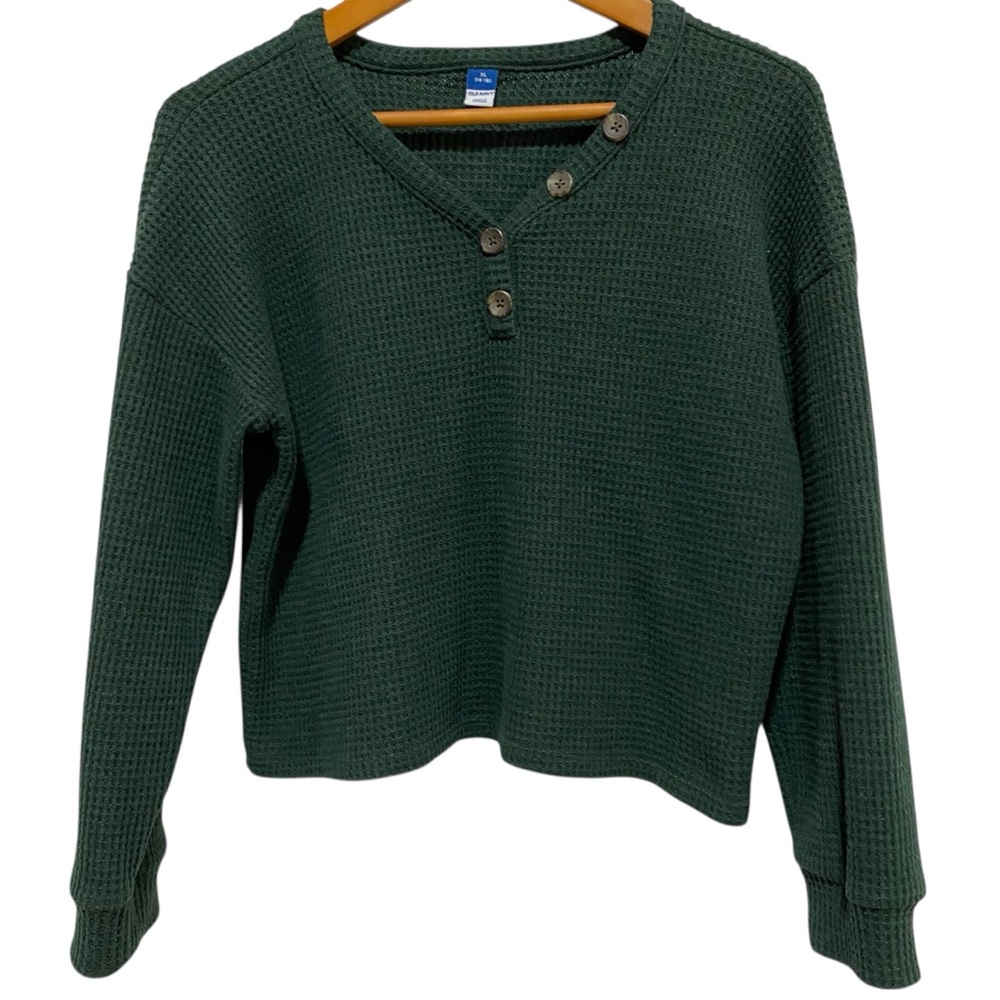 Old Navy Sweater Top Waffle Knit Kids Hunter Green Sweater Long Sleeve